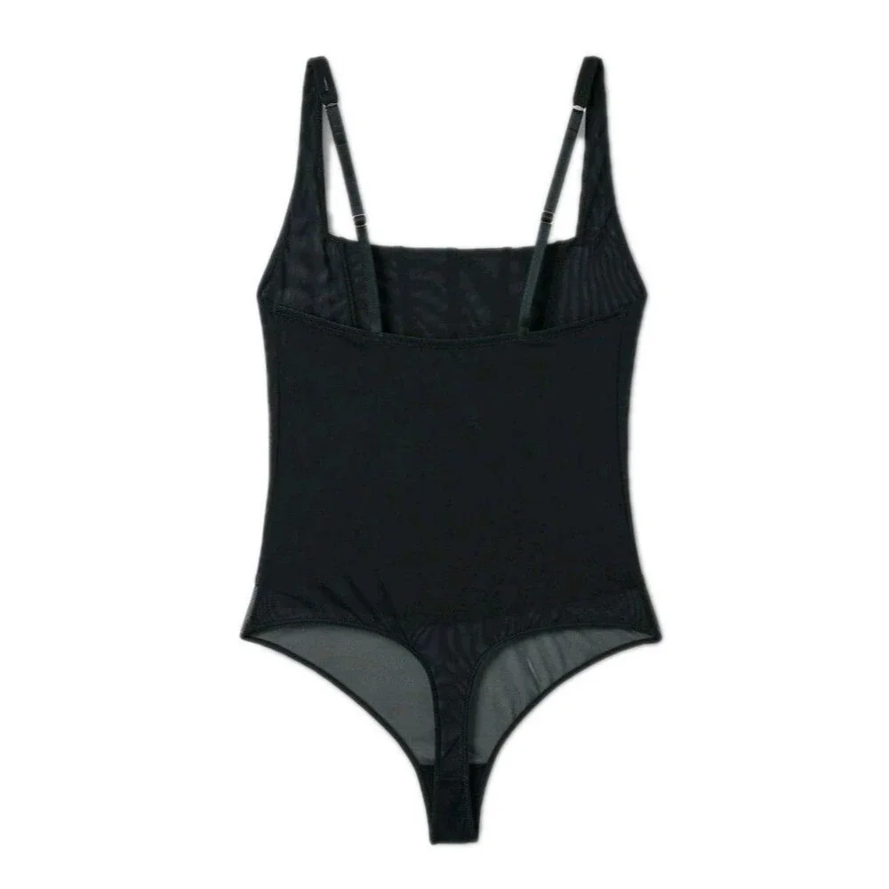 AUDEN Intimates Sheer Mesh Rhinestone Studded Thong Lingerie Bodysuit Black NWT